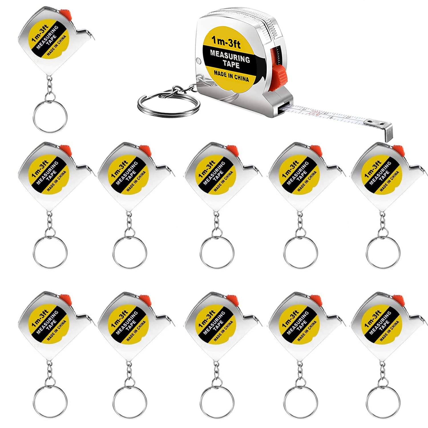 KASTWAVE Tape Measure Keychains, 12 Pcs 1.57 Inch Mini Tape Measure Keychain Functional Small Pocket Retractable Measuring Tape with Stable Slide Lock