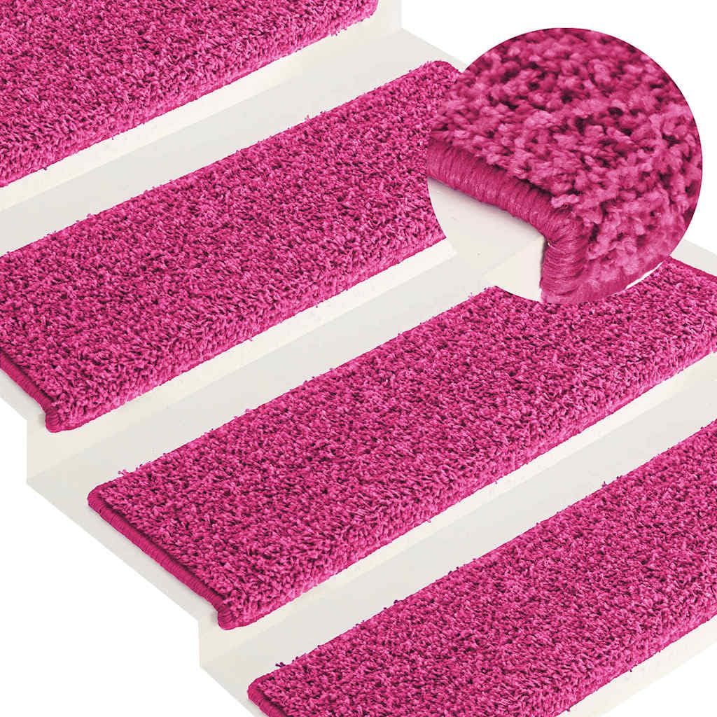 Lot de 15 tapis d'escalier rectangulaires roses 65 x 21 x 4 cm
