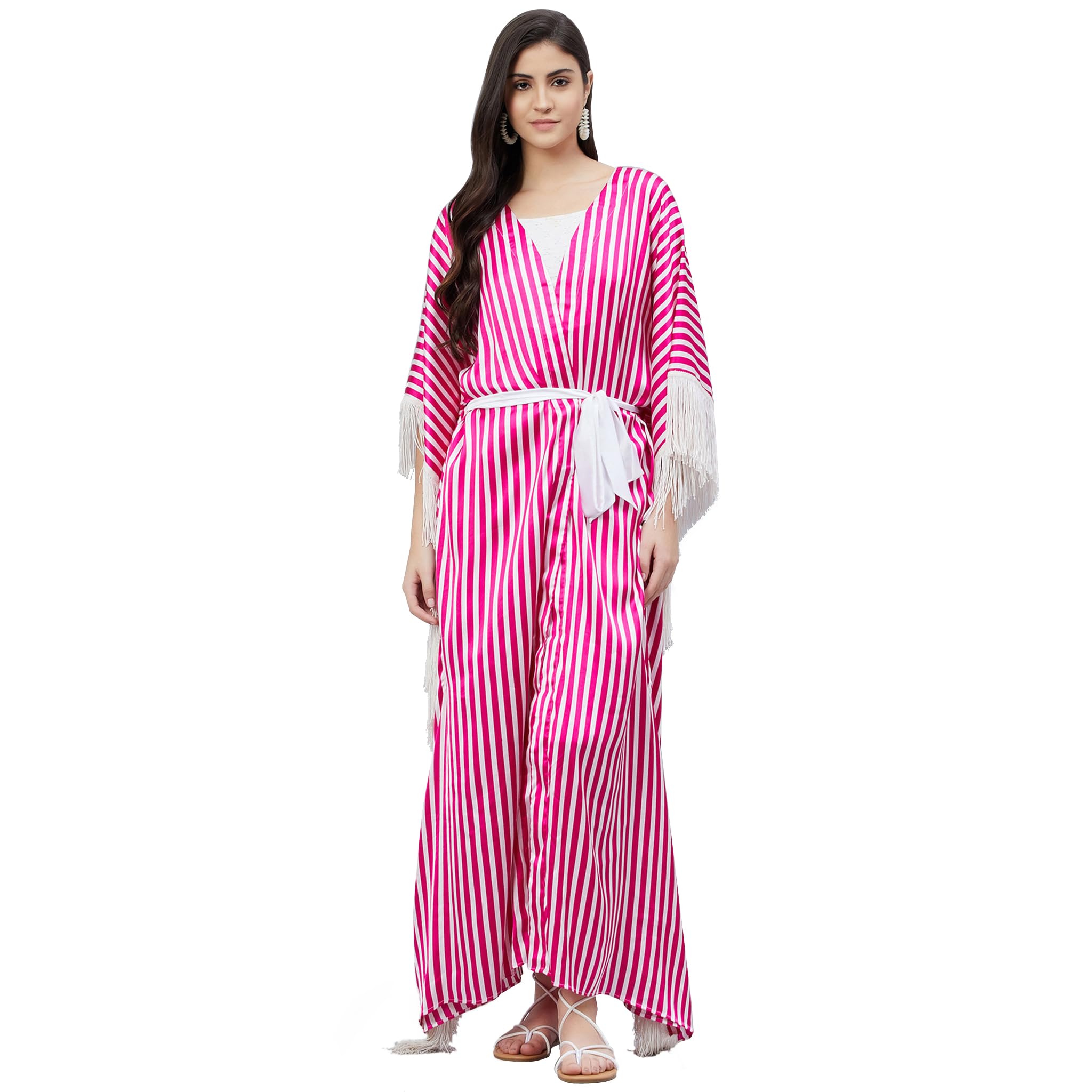 first resort by Ramola Bachchan Women's Pink and White Full Length Cover-Up-picture-22