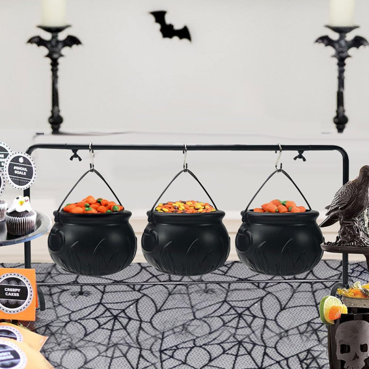 Halloween Witch Candy Bucket Set with Sturdy Iron and Pp Material, Easy to Assemble Black Candy Storage Basket for Halloween Party Decoration and Trick Treating