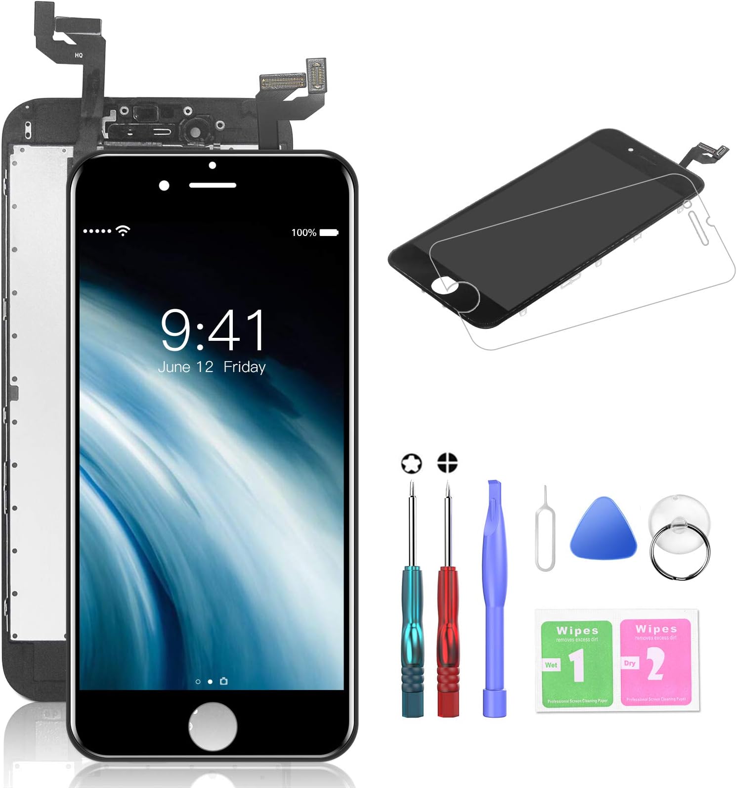 HTECHY Compatible with iPhone 6s Screen Replacement Black(4.7") - Replacement for iPhone 6s Digitizer LCD Touch Screen Display Assembly with Complete Repair Tools Kit and Screen Protector