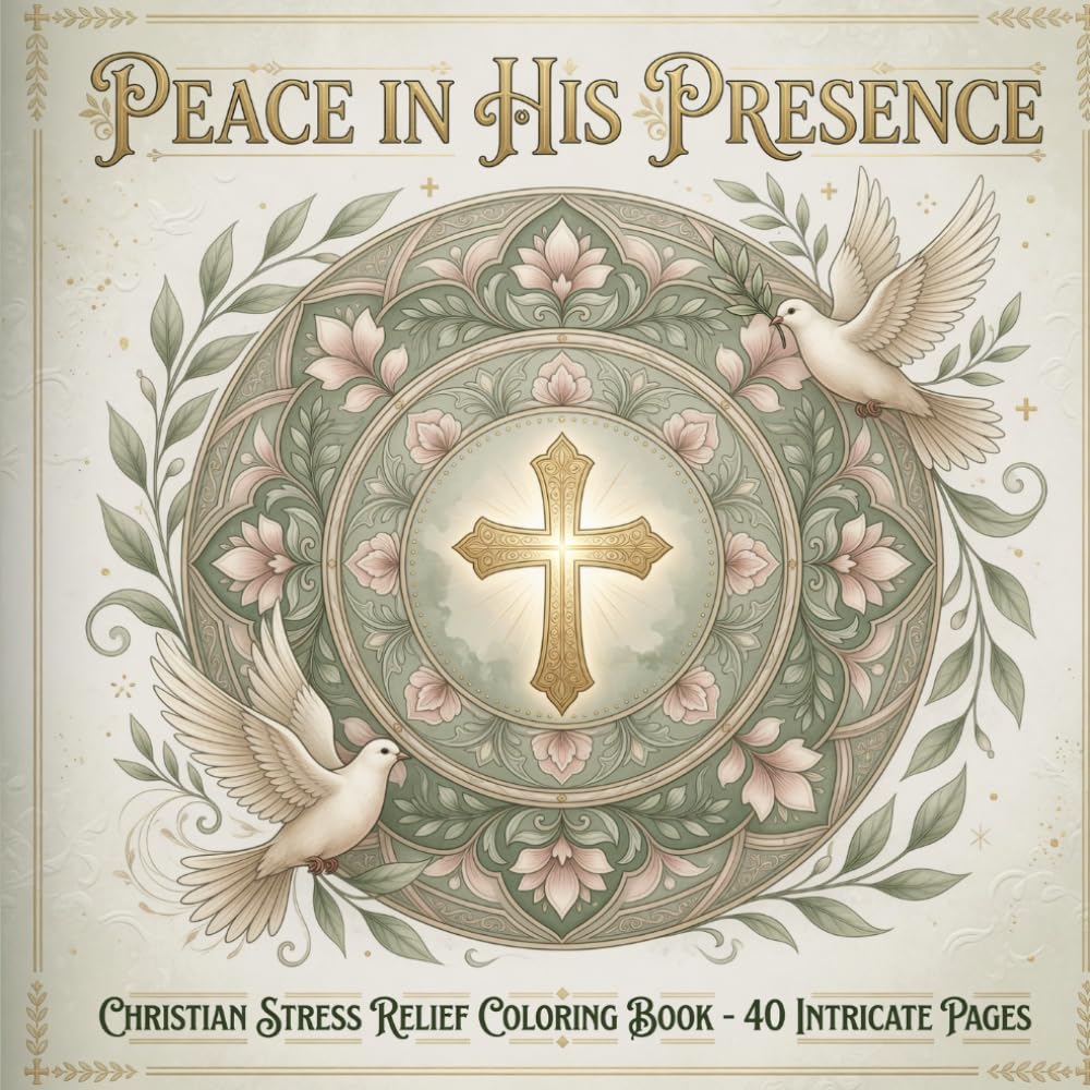 Peace in His Presence: Christian Stress Relief Coloring Book with 40 Intricate Pages