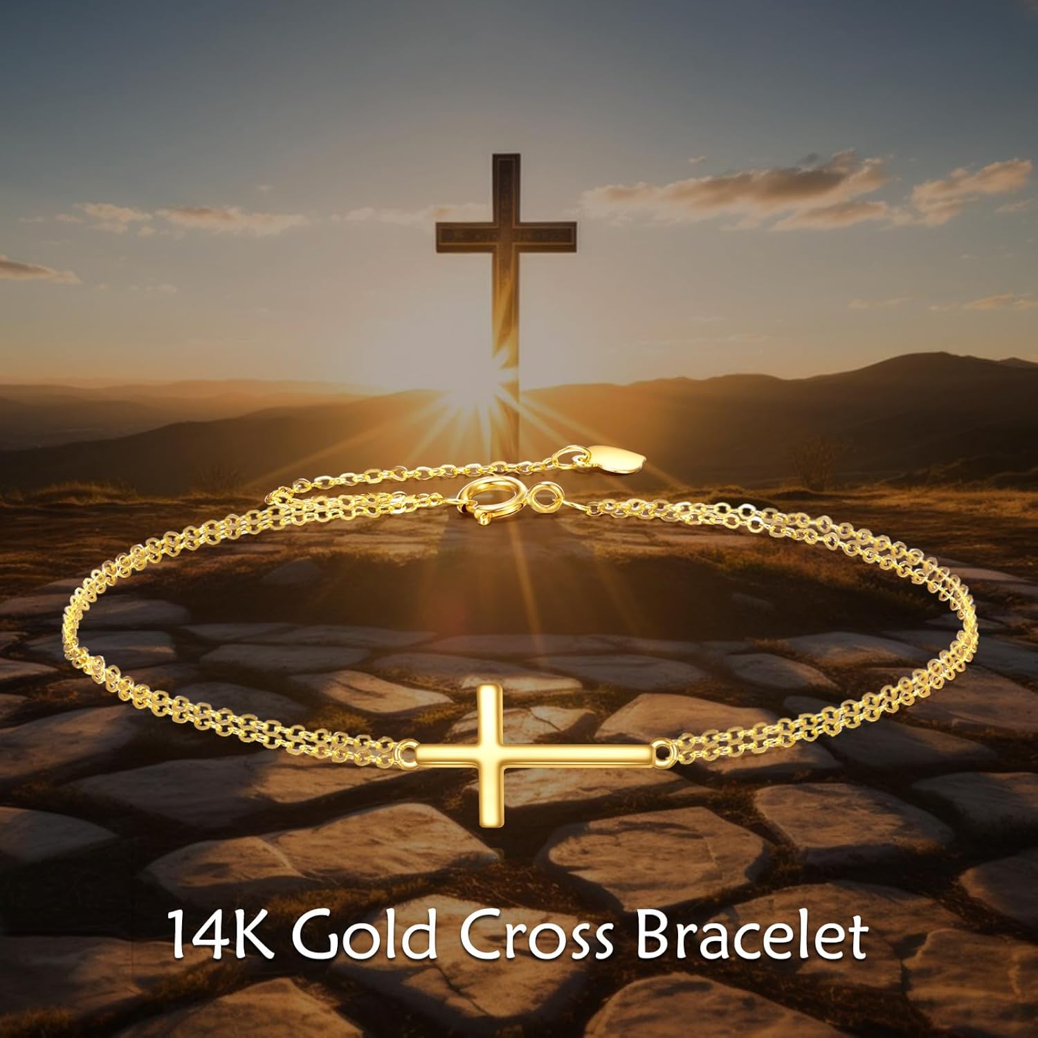 KECHO 14k Gold Cross Bracelets for Women Religious Adjustable Link Chain Jewellery Gifts