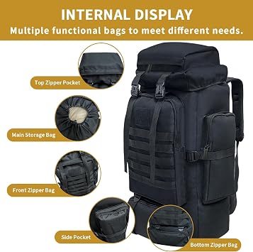 Hiking Backpack, 80L Camping Backpack, Waterproof Large Outdoor Sport Travel Daypack Molle Rucksack for Men Women (Black)