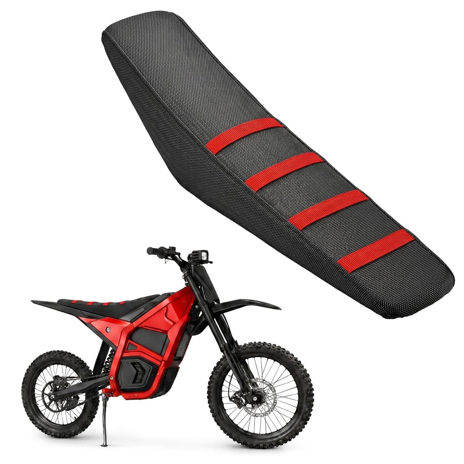 Hizoncore Seat Cover for Yozma IN10, Black Stripe Non-Slip Motorcycle Seat Cushion for Electric Dirt Bike E-Bike Accessories - Red