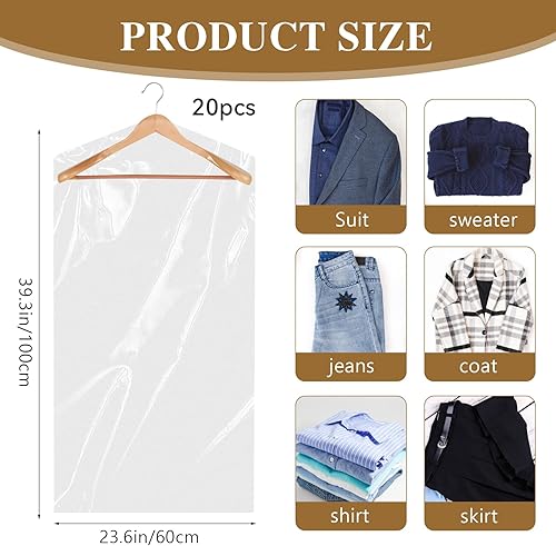 Miniatura 9 de Paquete de 30 fundas de vestir transparentes para colgar bolsas de plástico para ropa de 23.6 x 51.2 pulgadas, bolsas transparentes de limpieza en