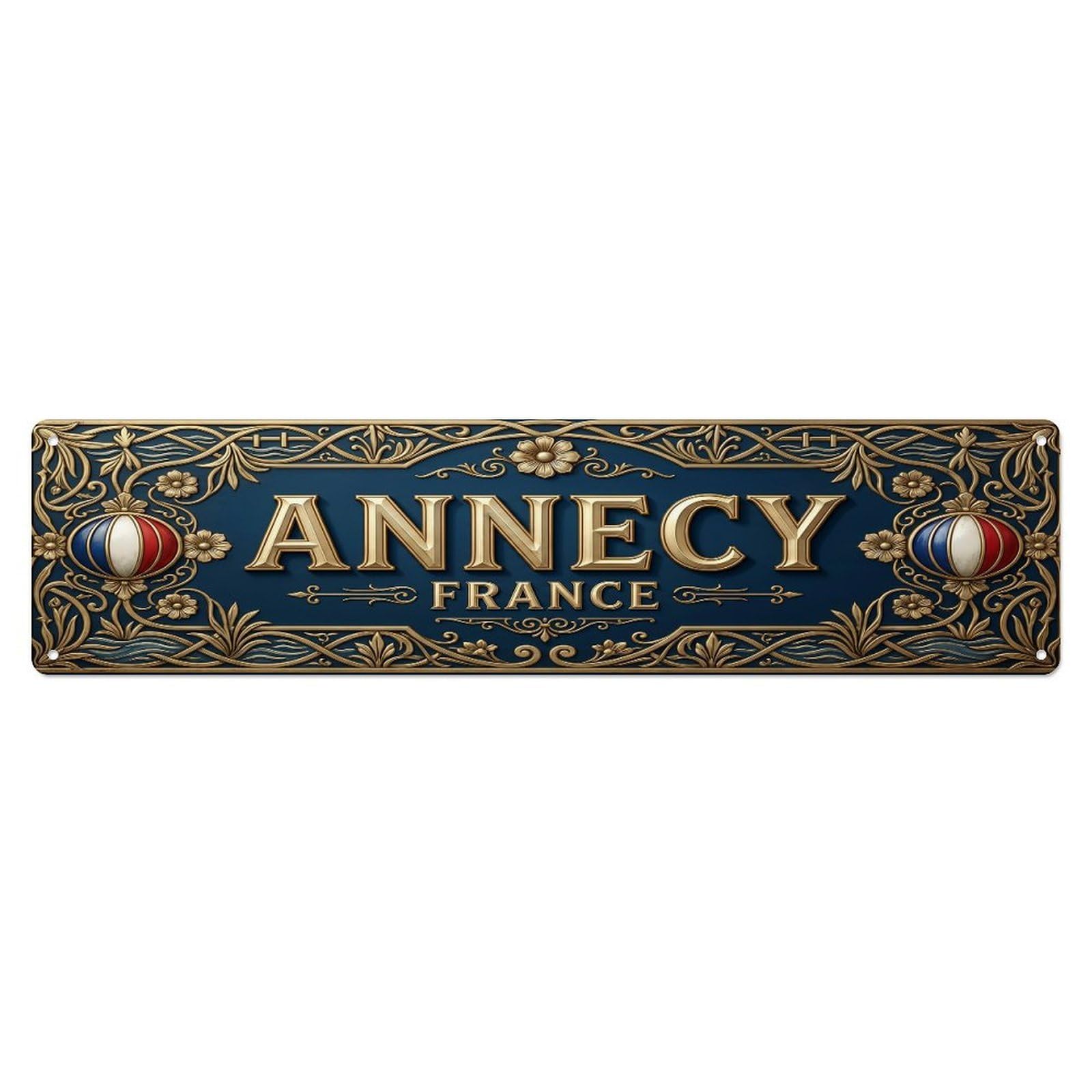 Vintage Annecy France Flag Pattern Metal Tin Sign