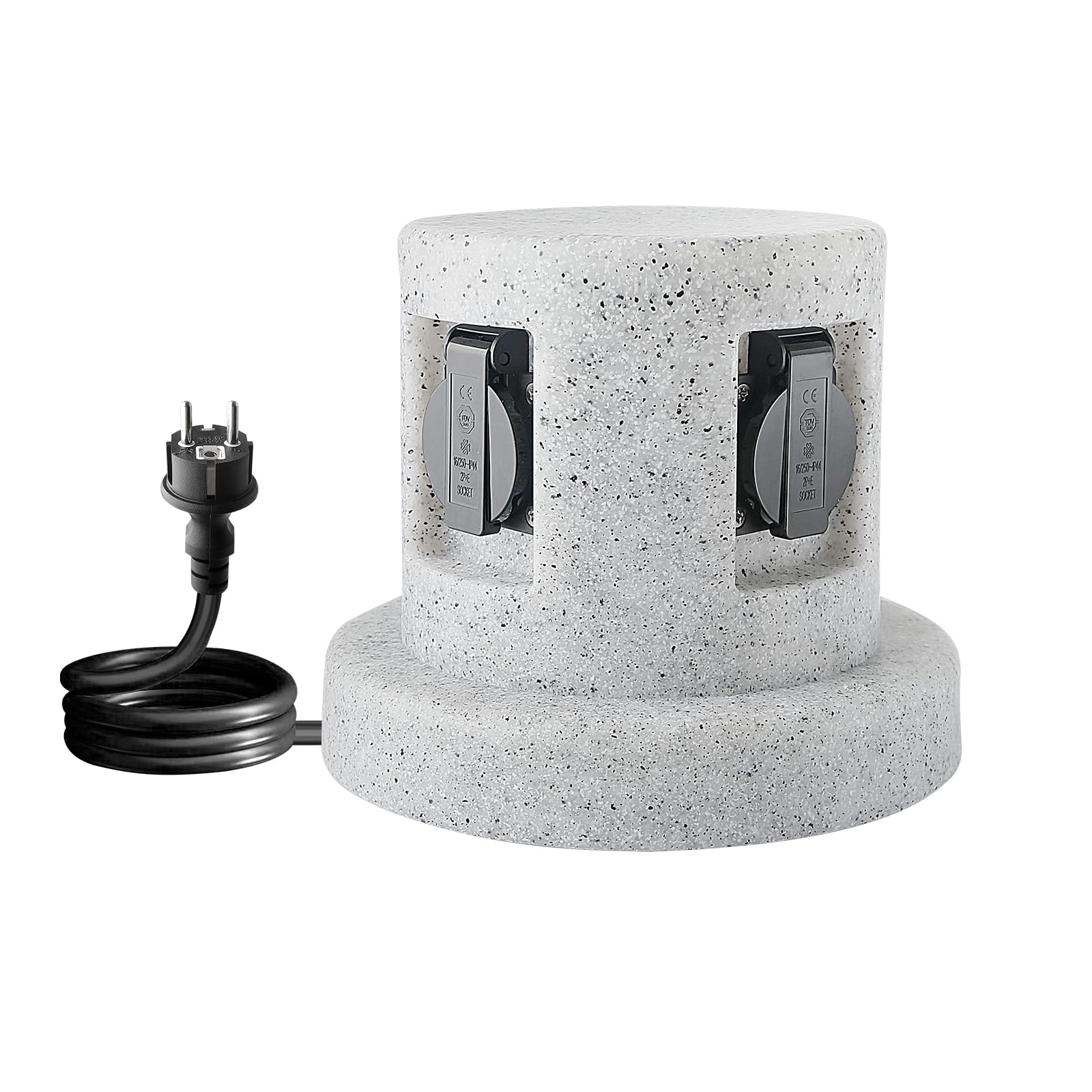 Garten Steckdosensäule Granit-Optik mit 4-Fach Steckdosen un