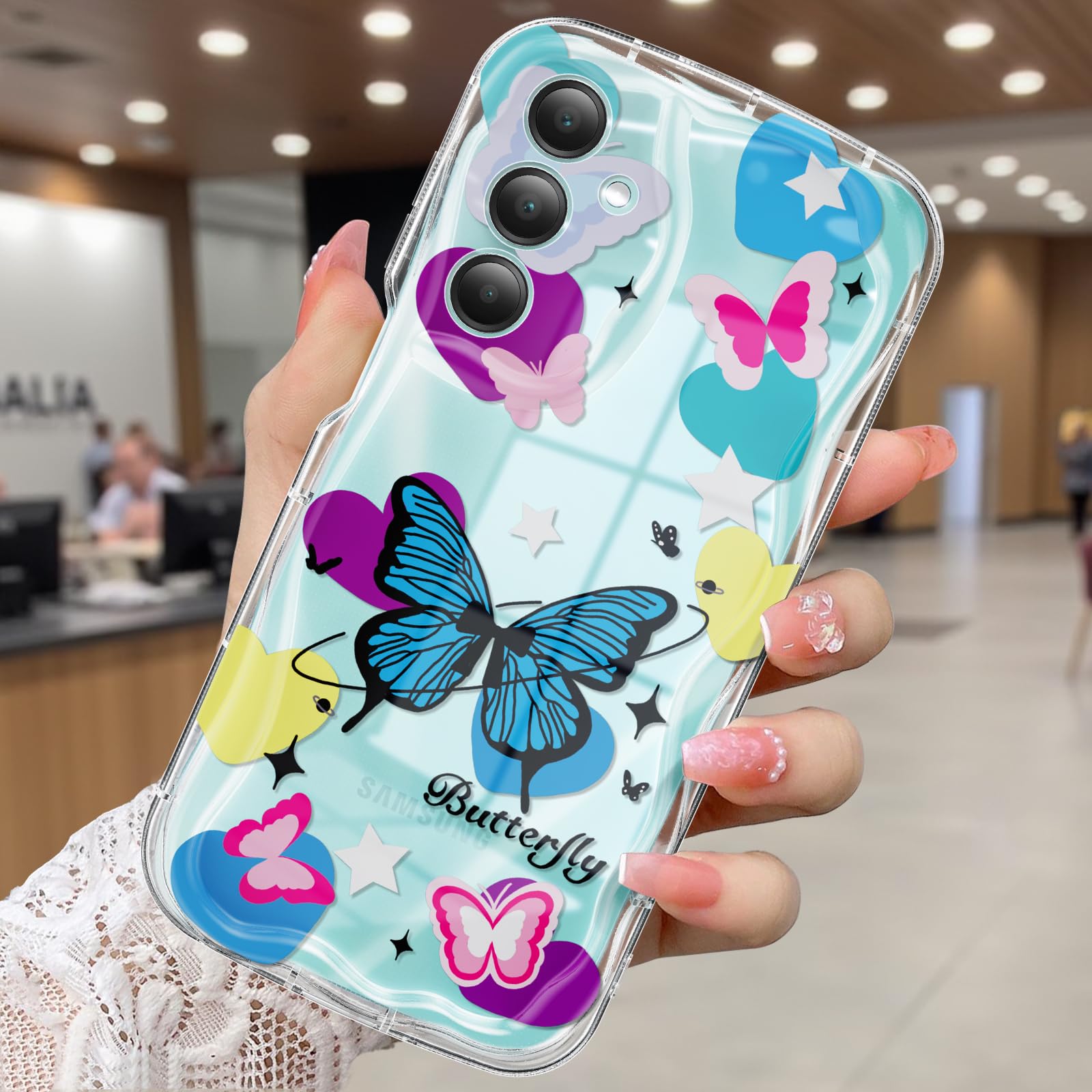 CASBST Compatible for Samsung Galaxy A16 5G Case, Pretty Butterfly Print Three-dimensional Wave Clear Case for Girls Women, Soft Full Package Anti-fall Cover for Galaxy A16 5G, Color Butterfly