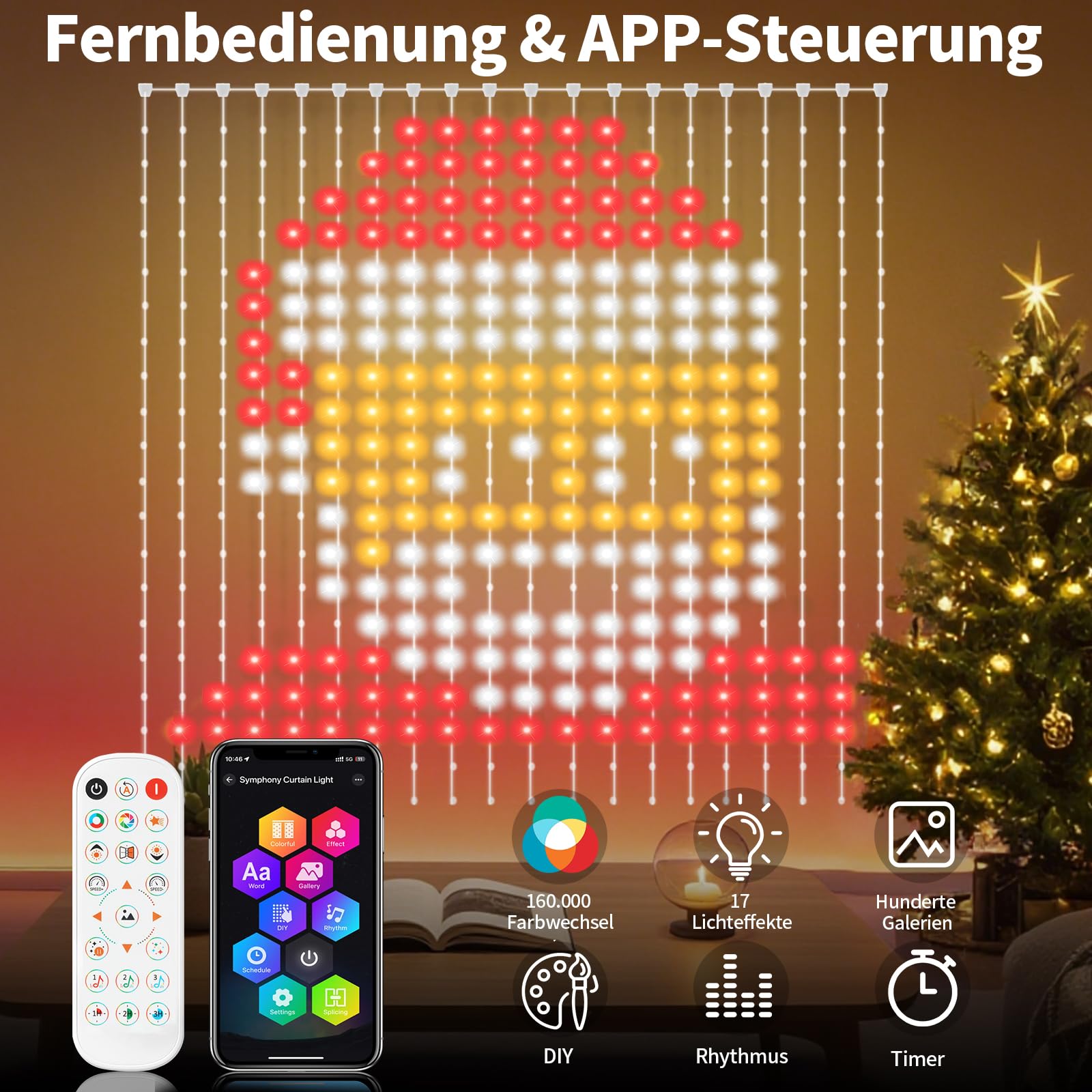 YOOHBERRYS Lichtervorhang, Smart LED Vorhang DIY Lichterketten Vorhang Mit Fernbedienung/APP, USB, Stecker, Dynamisch 400LEDs Lichtvorhang, Curtain Lights für Party Weihnachten Innen AußEn (2 x 2M)