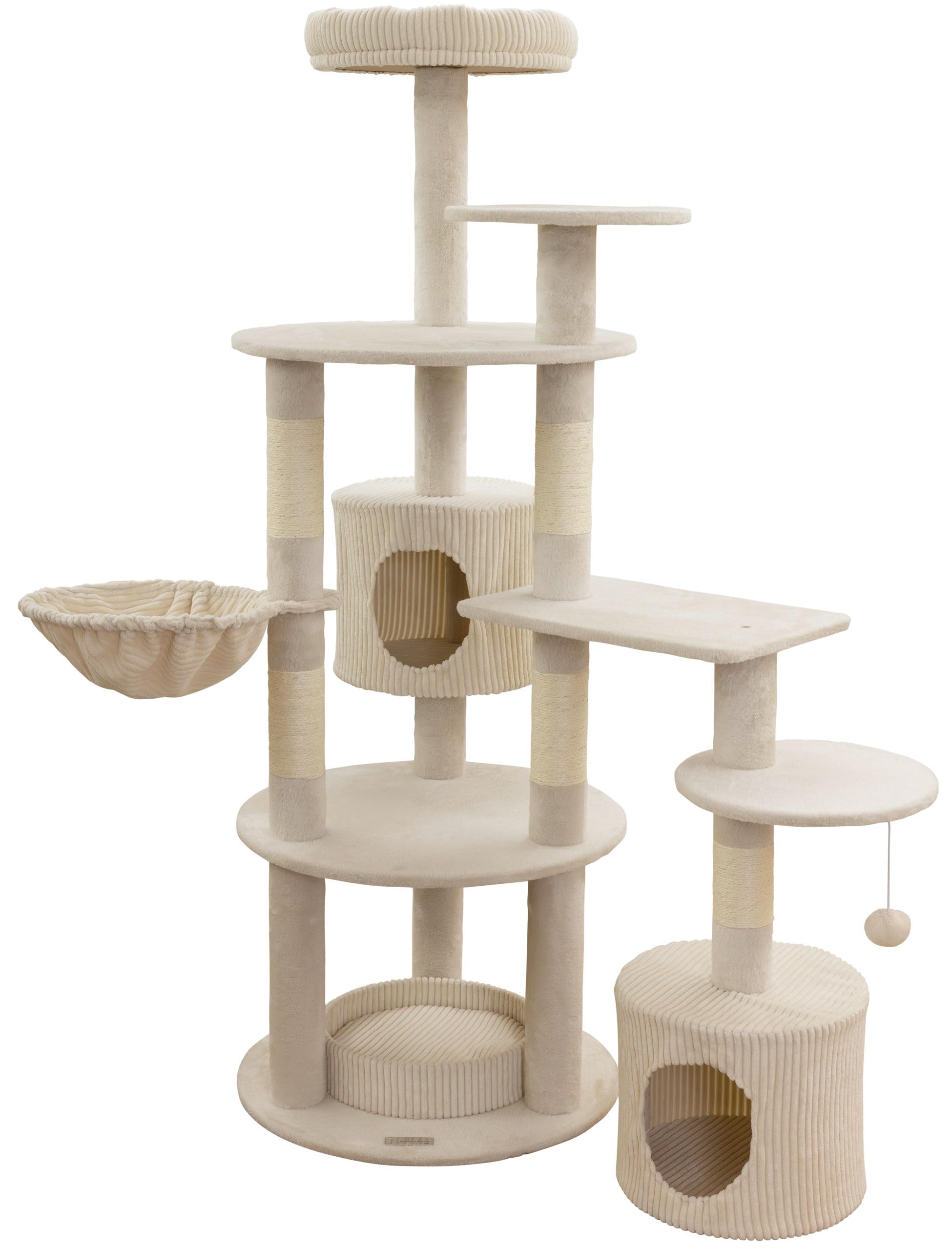 Kebl Pet Annika Poste rascador para Gatos, Moderno Poste rascador, Poste de sisal para el Cuidado de Las Garras, para hogares con Varios Gatos, Tumbonas y Pelota de Juego, Beige, 164 cm