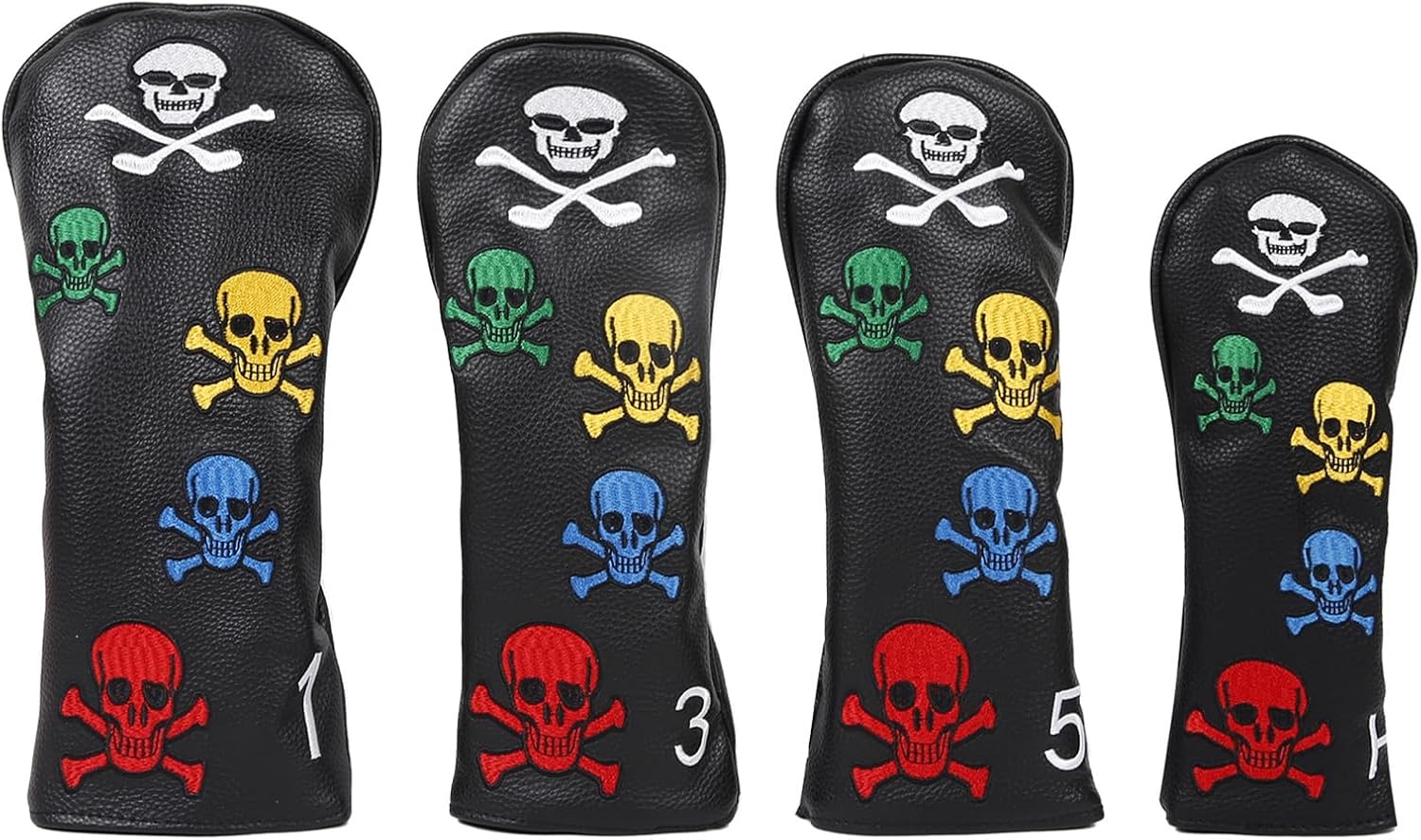 4Pcs PU Leather Golfs Club Head Cover Golfs Driver Headcover Skull Pattern Wood Headcover Hybrids Head Cover Waterproofs Golfs Headcover