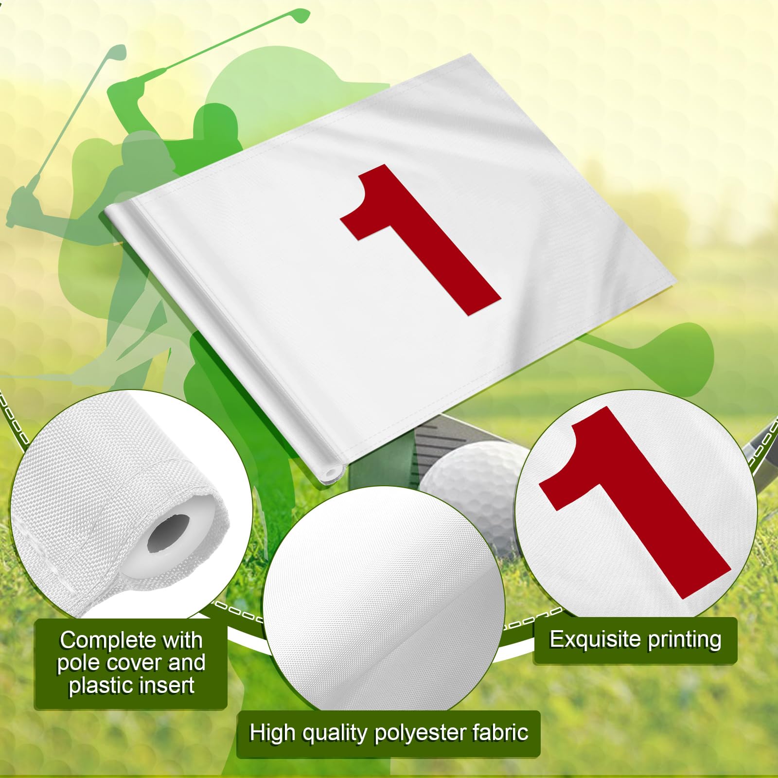 9 Stück große nummerierte Golfflaggen mit Schlauch eingesetzt, 50,8 cm L x 35,6 cm H, übergroße Putting grüne Flaggen, weiße Nummer 1-9, 420D Nylon-Flagge für Hof, Innen- und Außenbereich, Hinterhof,