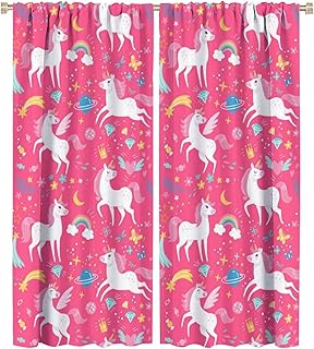 Kids Rainbow Animal Unicorn Rod Pocket Blackout Curtains - Colorful Butterfly Dragonfly Diamond Flower Print Window Curtain Set Energy Saving Thermal Insulated Drapes 2 Panels 54L x 21W