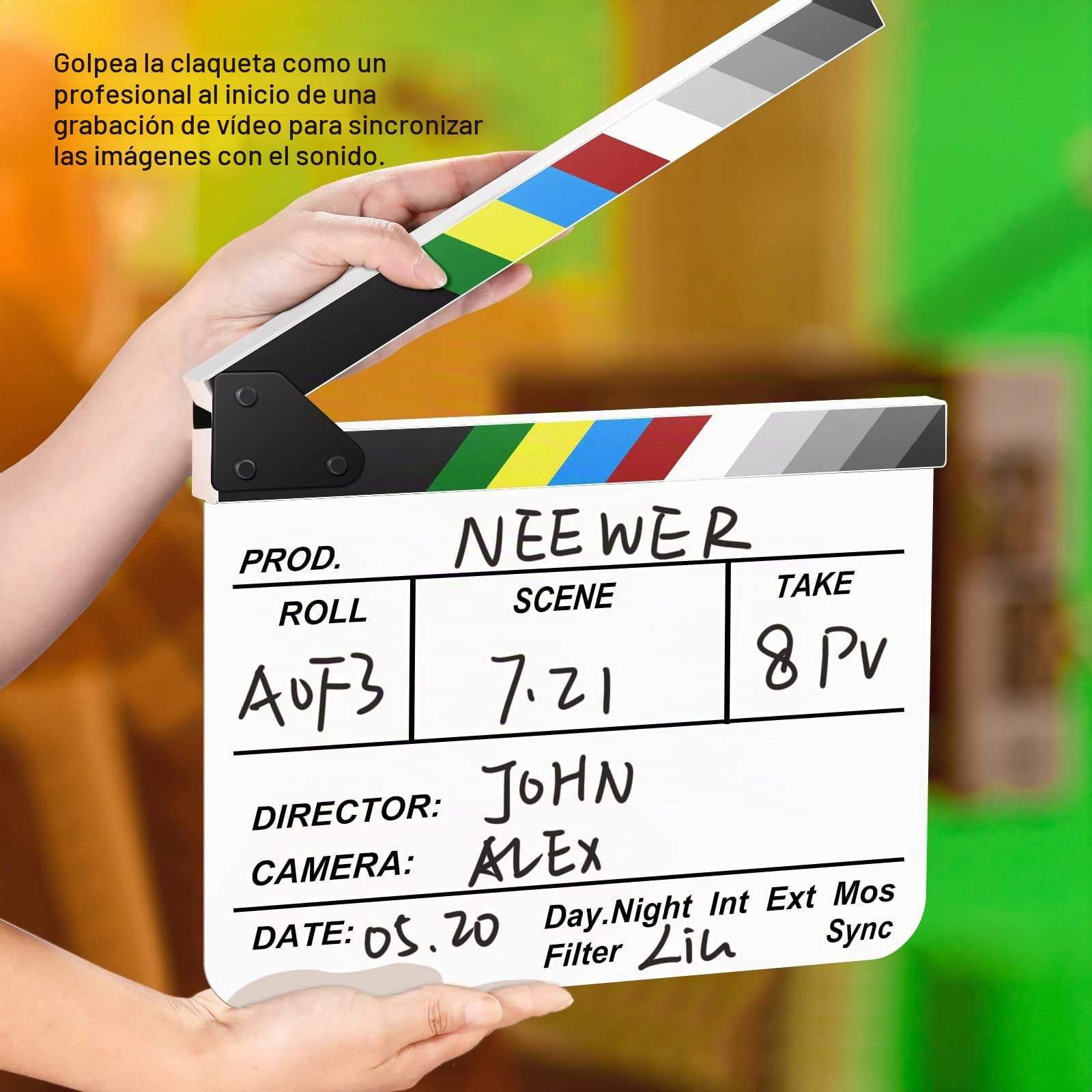 NEEWER Kit de Tablero de Claqueta Acrílica para Directores de Cine, Tablilla de Plástico de 12"x10" con 1 Borrador Magnético, 2 Bolígrafos al Agua, 1 Paño de Limpieza & Llave Hexagonal L (Blanco)