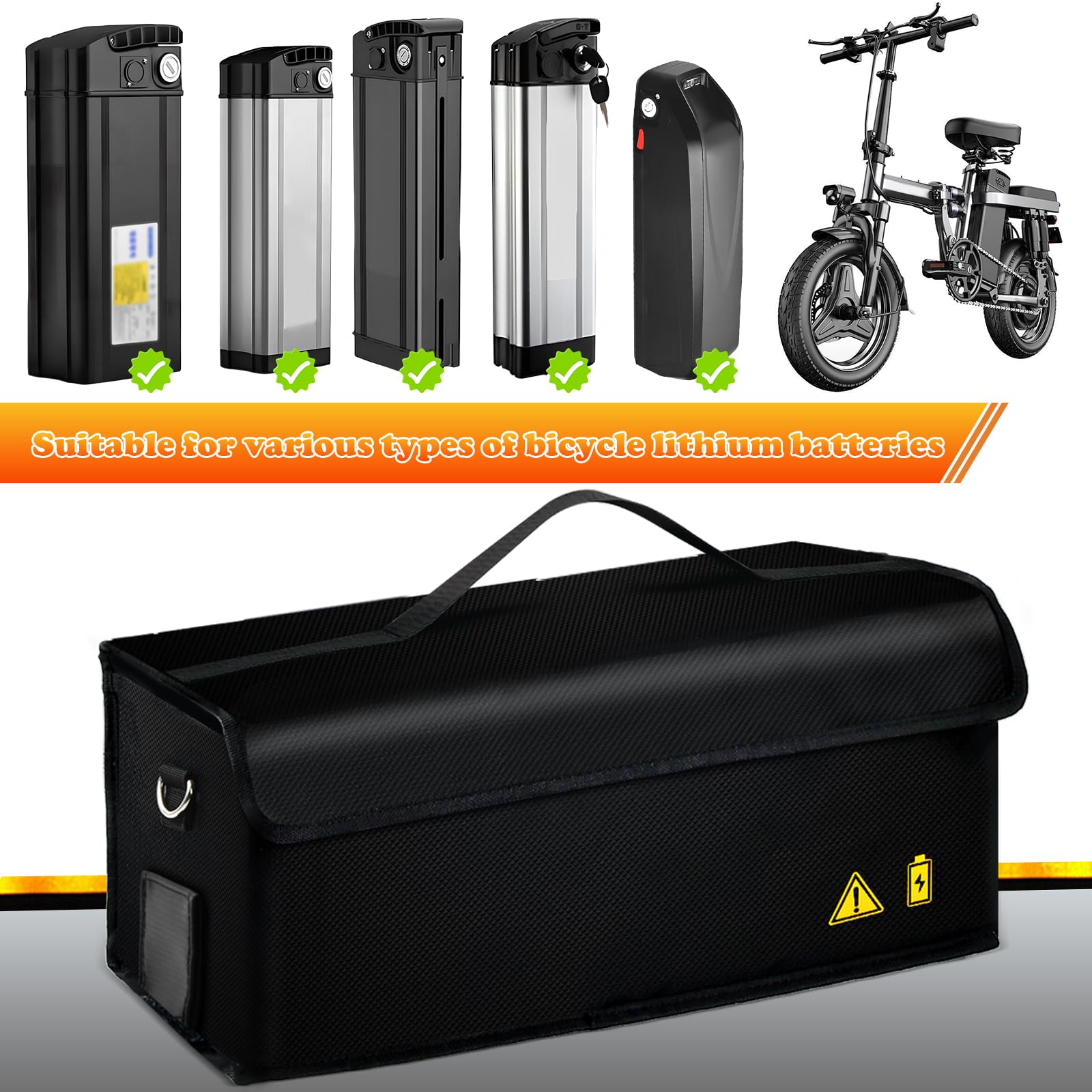 2x E-Bike Akku Tasche Feuerfest - 1400°C Schutz Für Lithium-Batterien