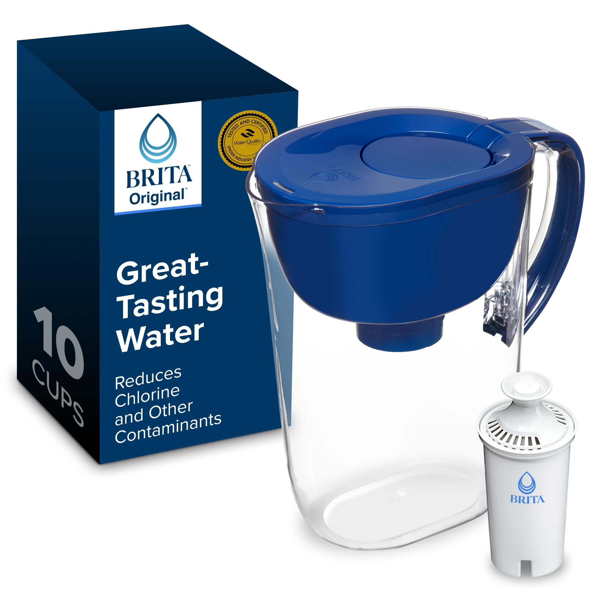 Brita Large Water Filter Pitcher for Tap and Drinking Water with SmartLight Change Indicator, Includes 1 Standard Filter, BPA-Free, Lasts 2 Months, 10-Cup Capacity, Mazarine Blue