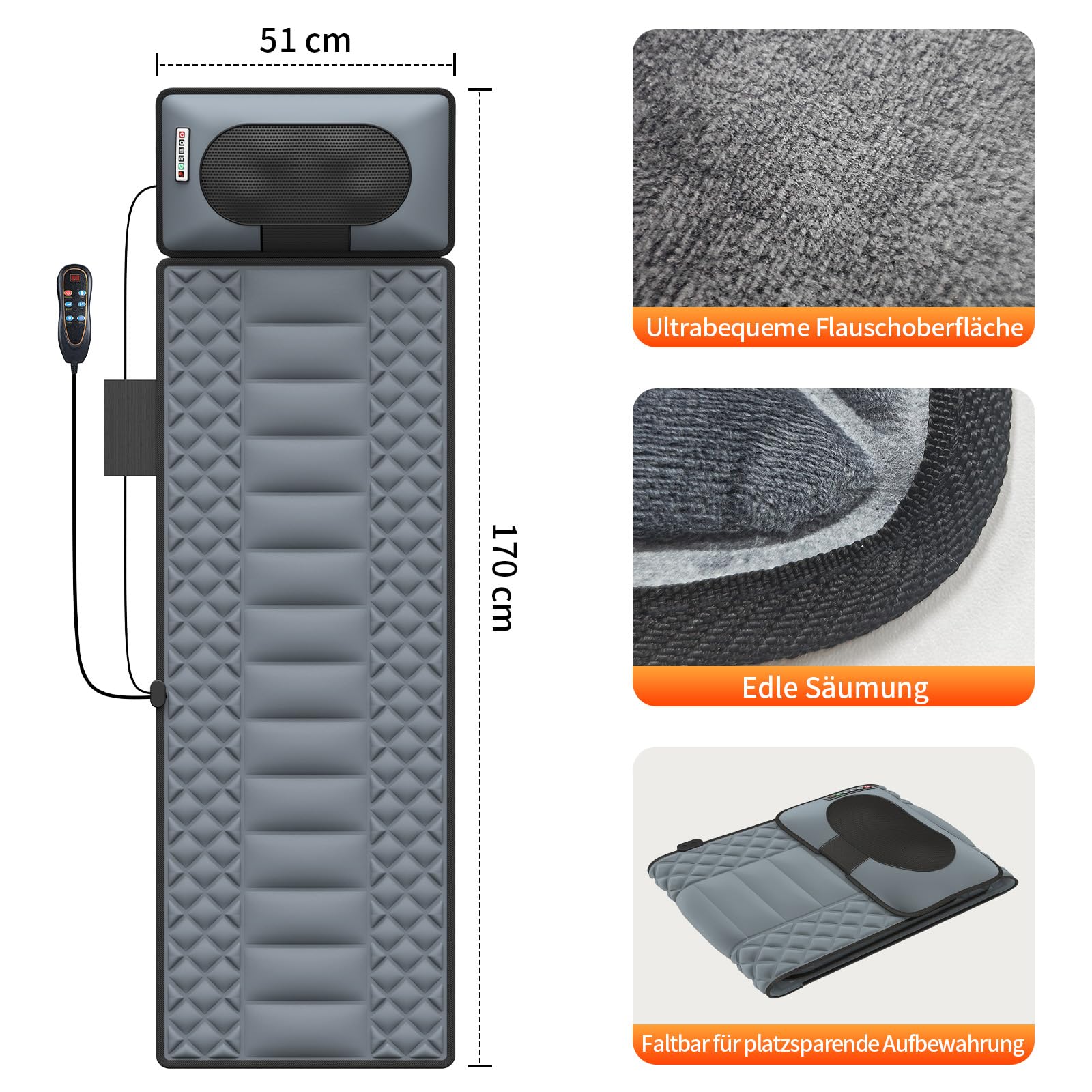Massagematte mit Wärmefunktion, Shiatsu Massagematte Ganzkörpermassage, Massagesitzauflage mit 30 Massageköpfe 9 Vibrationsmotoren, Nacken und Schulter-Rückenmassagegerät Geschenke für Männer Frauen