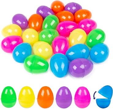 abeec 24 Easter Fillable Plastic Eggs | Bright-Coloured Hollow Eggs for Easter Egg Hunt | Reusable Surprise Egg Containers for Kids | Fillable Plastic Eggs for Treats, Toys & Easter Fun