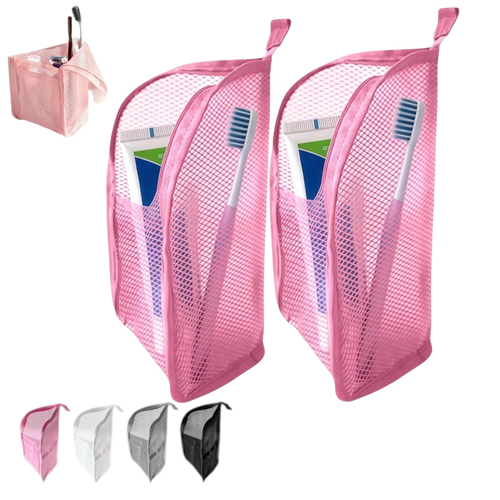 Standing Toiletry Bag, Portable Lightweight Travel Toiletry Bag, Multi-Compartment Bag For Women, EVA Mesh,Standing Makeup Bag For Travel, Toothbrush, Toothpaste(Pink,2pcs)