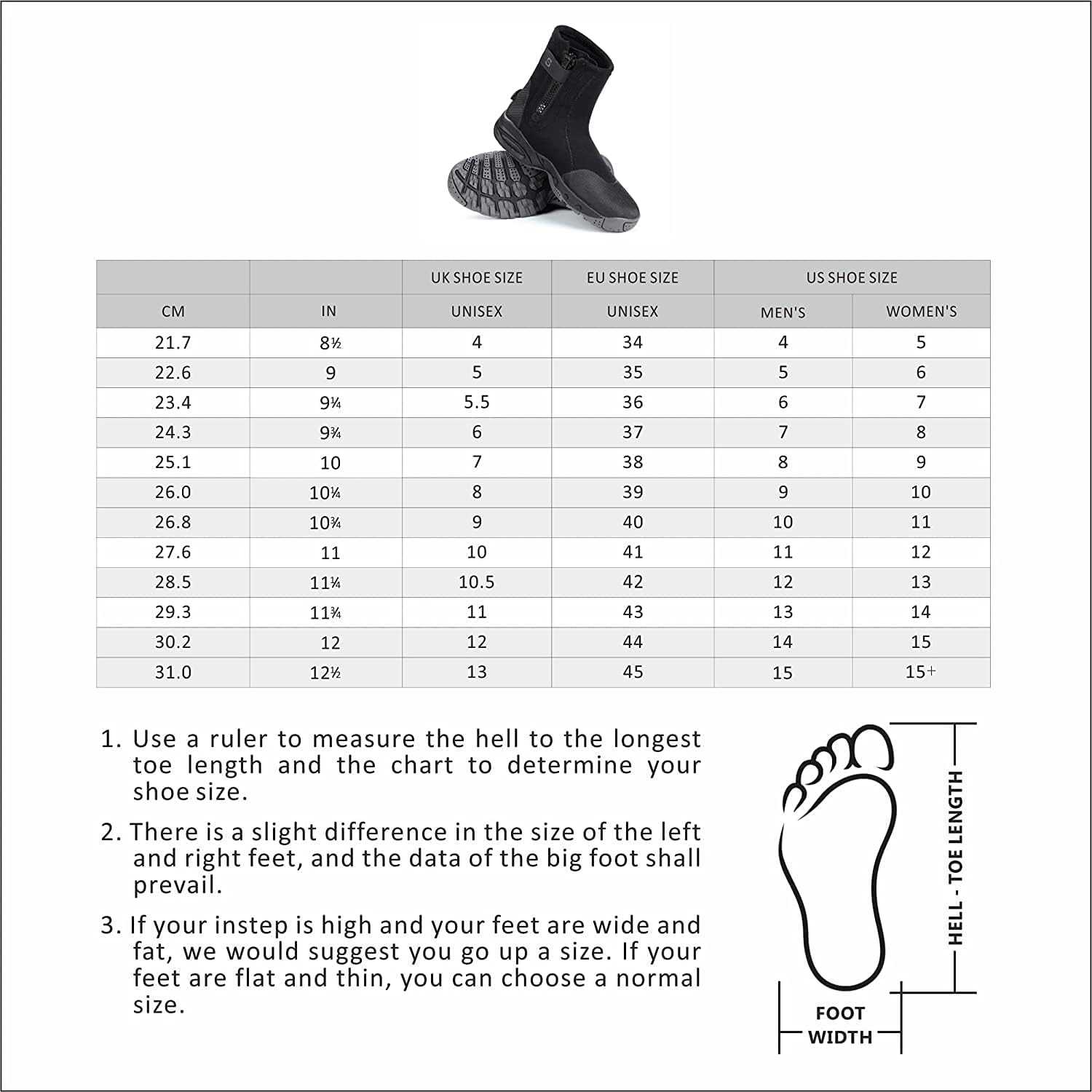 Neoprene Dive Boots 5mm Tall Zippered with Anti-Slip Rubber Sole Wetsuit Boots for Water Sports Scuba Diving Snorkeling