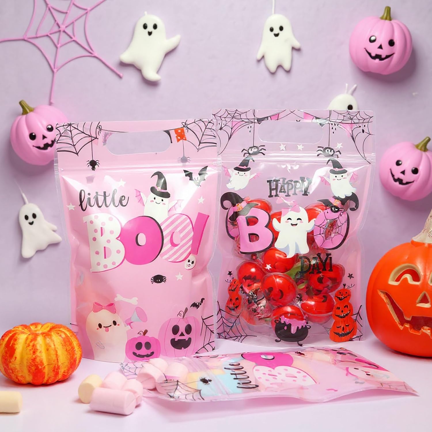 Resholder 60 Pcs Pink Boo Ghost Halloween Treat Bags Party Favor Bulk image 4