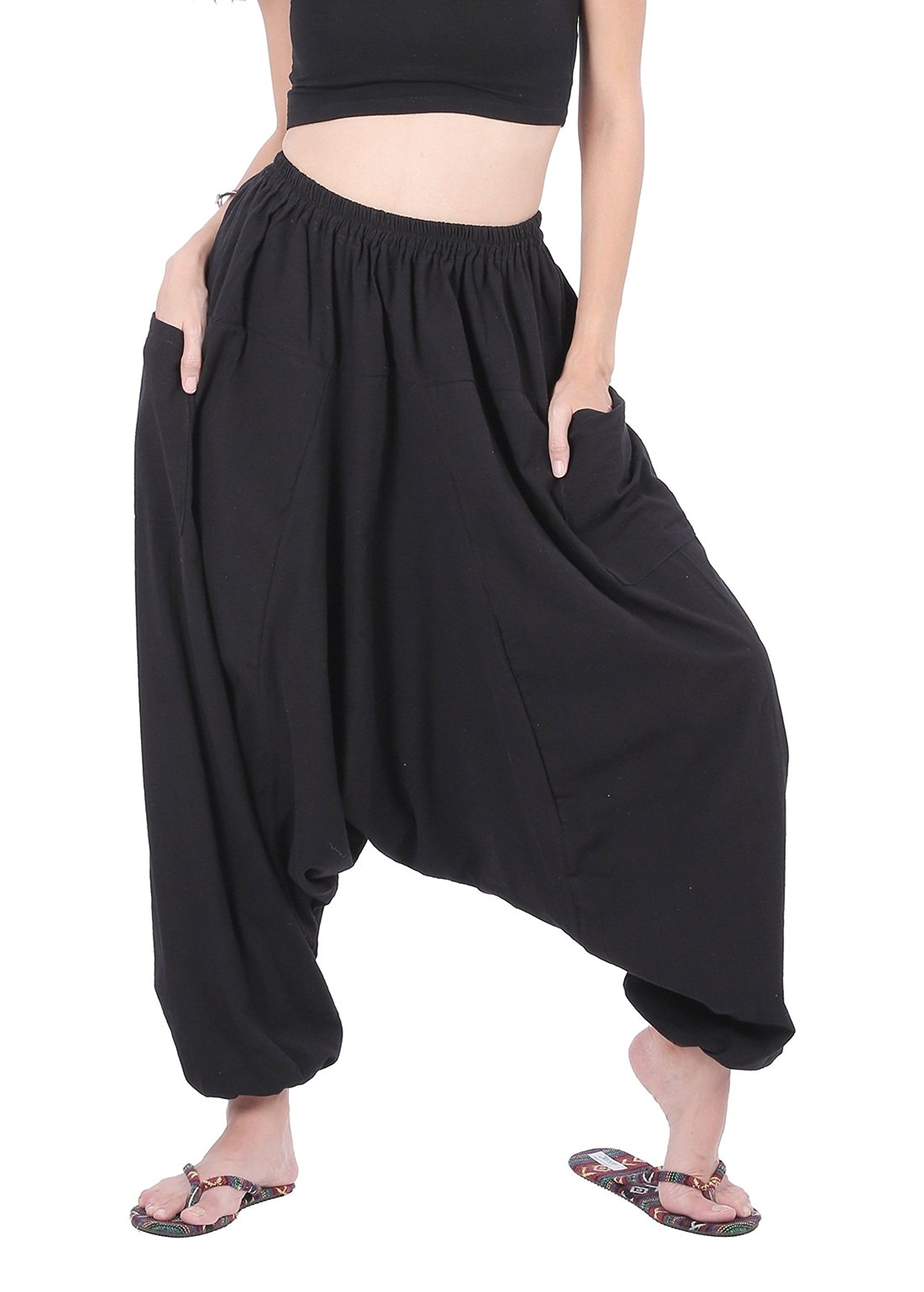 Whitewhale Women's Black Men Rayon Baggy Hippie Boho Gypsy Aladdin Yoga Harem Pants