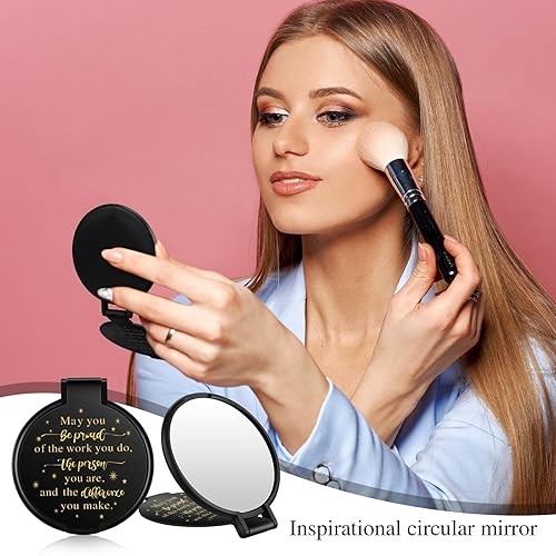 Miniatura 3 de Huwena 100 piezas de espejos pequeños y compactos a granel para mujeres, mini bolsillo inspirador, redondo, portátil, plegable, espejo de