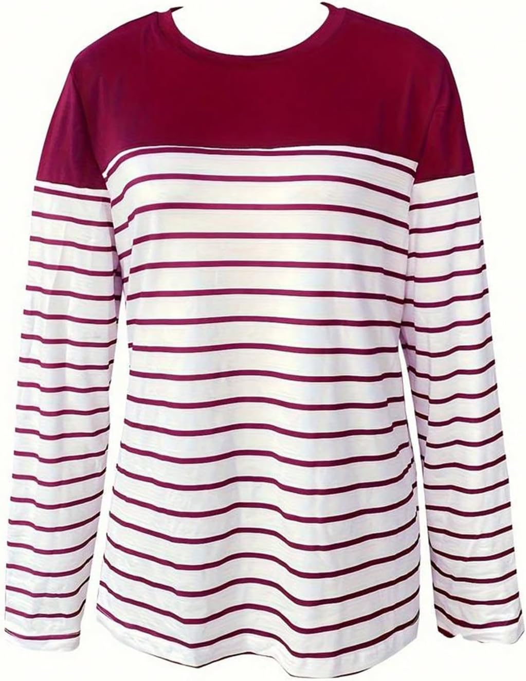 WDIRARA Women's Striped Colorblock T-Shirts Crew Neck Long Sleeve Tee Shirt Knitted Tops - Image 5