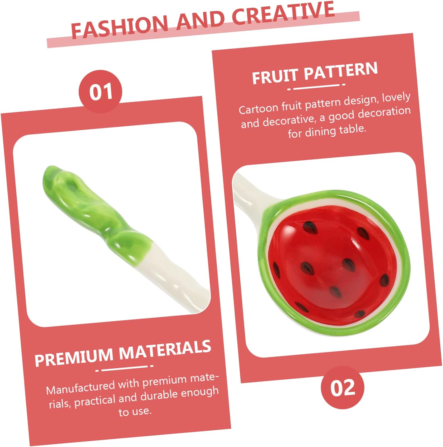 Cabilock 2Pcs Cartoon Fruit Pattern Long Handle Kitchen Spoons and Scratch Resistant Food Spoons Adorable Design for Easy Serving and Decoration