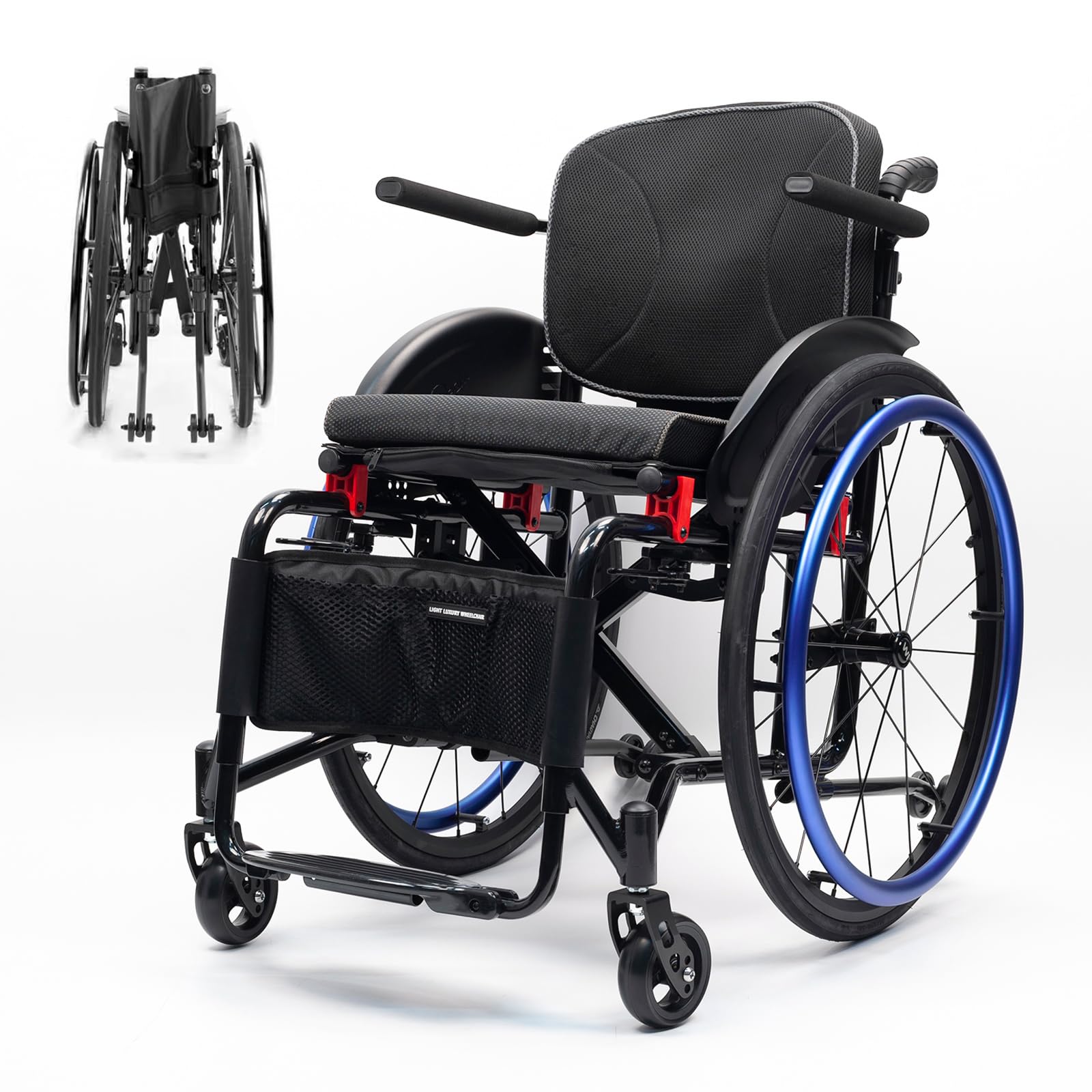 Sedia A Rotelle Pieghevole Leggera in Alluminio - Carrozzina disabili ad autospinta,Sedia a Rotelle Sport All'Aria Aperta con poggiagambe oscillante,carico 100 kg(Seat width 38cm/15in,C)