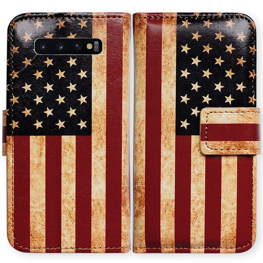 Bcov Galaxy S10 Plus Case, Retro American Flag Leather Flip Wallet Case Cover with Card Slot Holder Kickstand for Samsung Galaxy S10 Plus/S10+