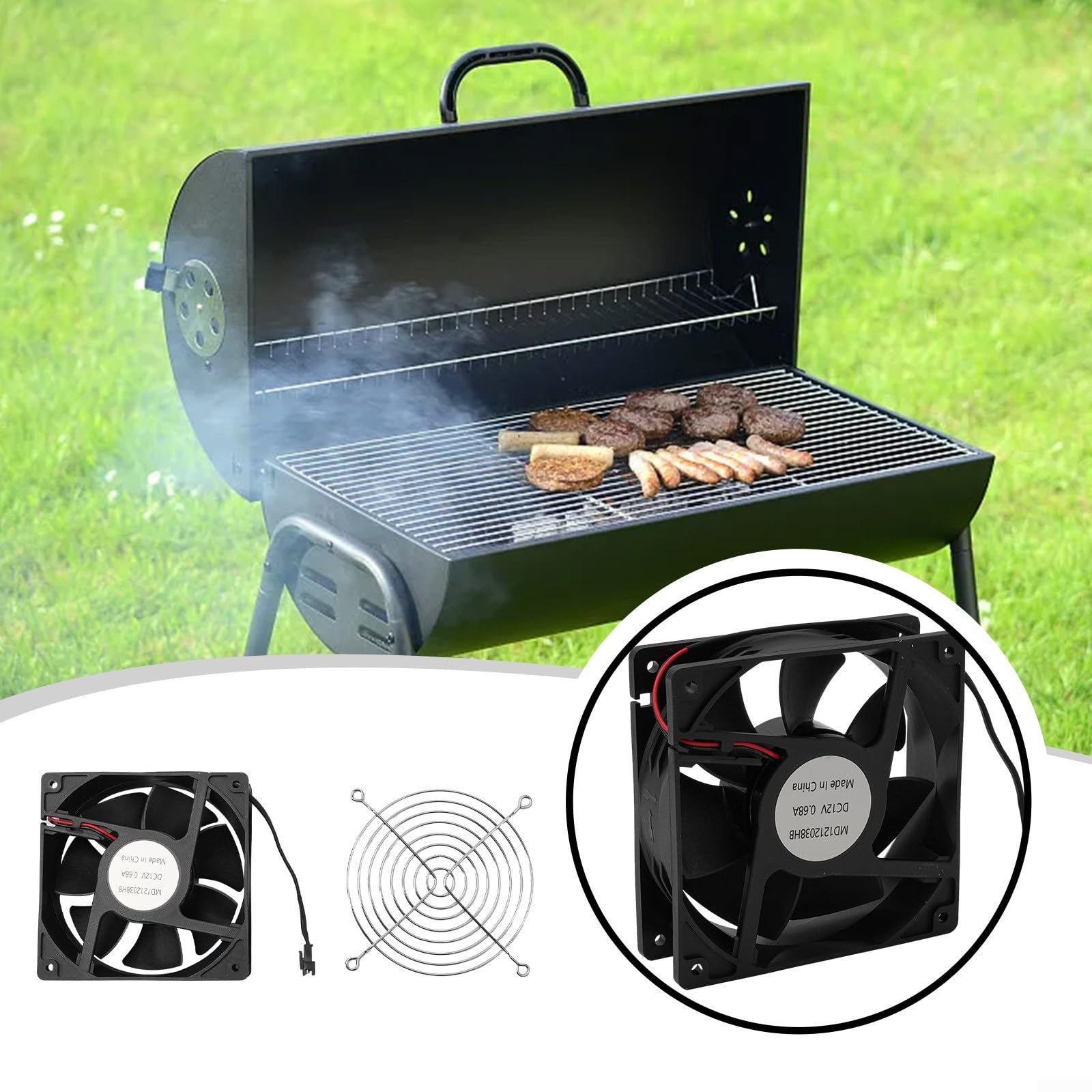 12V DC Fan Compatible with for Gravity Series 560/800/1050 XL Digital Charcoal Grill, 120x120x38mm, Black Plastic