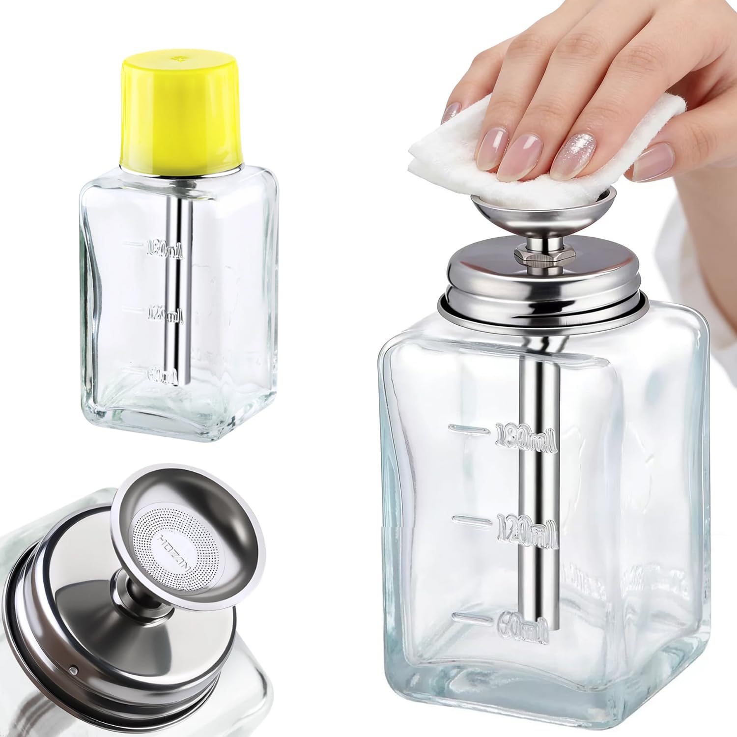 Misforu 6 Oz/ 180ml Glass Push Down Pump Dispenser Bottle With Cap Push Down Glass Empty Pump Dispenser for Alcohol Makeup Clear Refillable Bottle