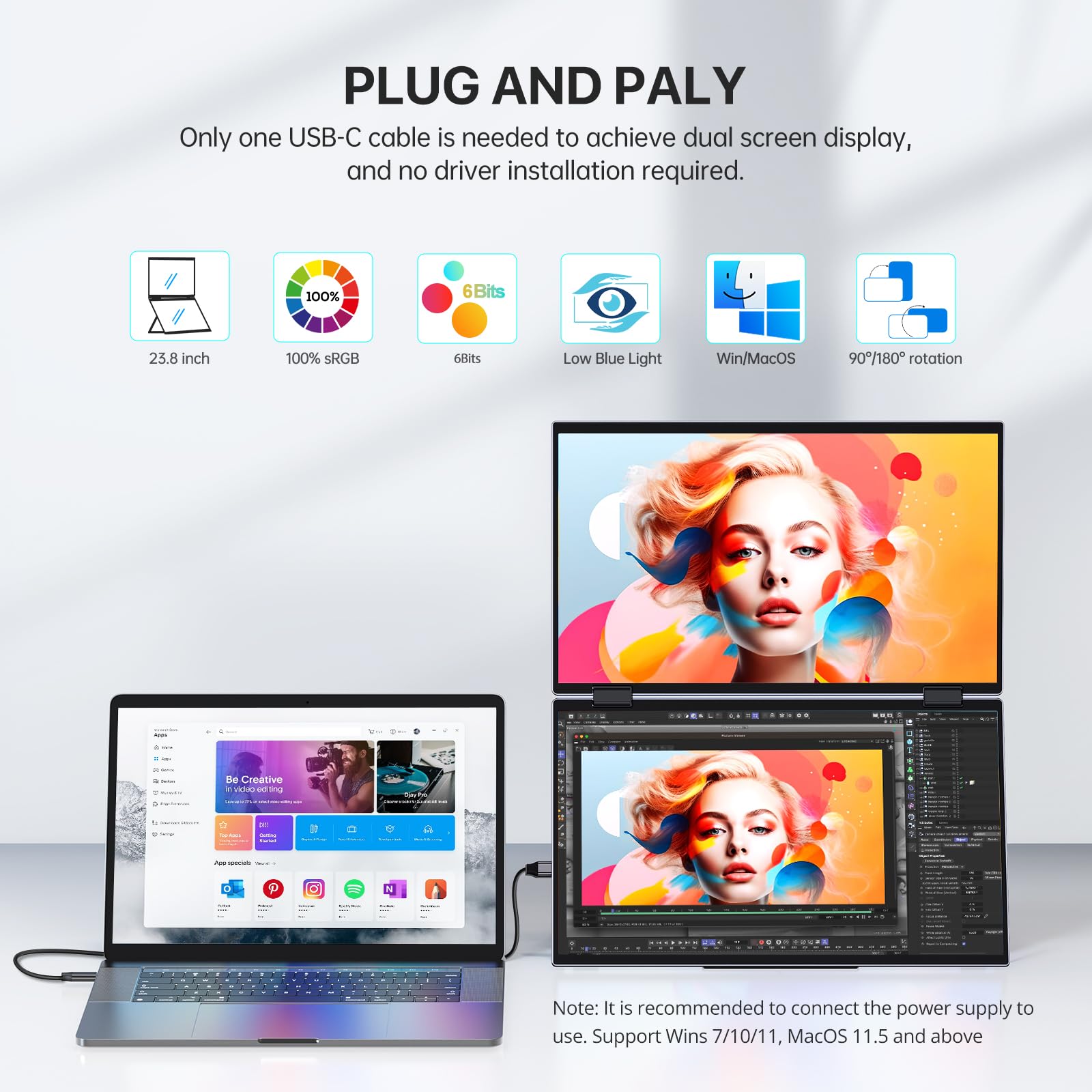 EVICIV Monitor Portatile 15.6'' Doppio Schermo Portatile Portable Monitor, 1080P 100% sRGB Estensore dello Schermo del Laptop Nessun Driver Richiest