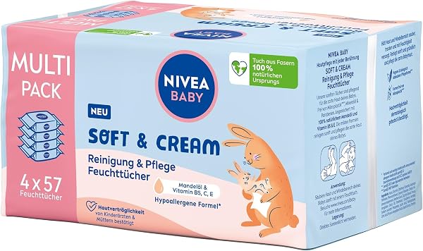 NIVEA BABY Soft & Cream Feuchttücher (4 x 57 Stück) - 1