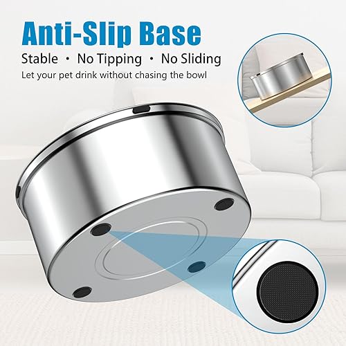 Miniatura 4 de SCHITEC Cuenco de agua para perros sin derrames, 3L0.8 galones, de acero inoxidable antisalpicaduras con disco flotante, dispensador de agua de