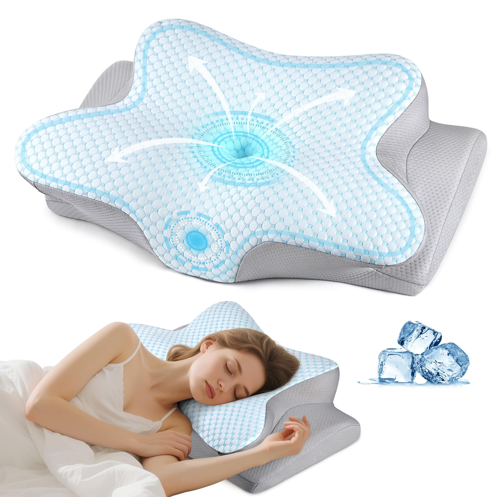 🛌 Almohada Viscoelástica Cervical NOFFA – Altura Y Firmeza Ajustables (55x35cm), Para Dormir De Lado, Espalda O Boca Abajo
