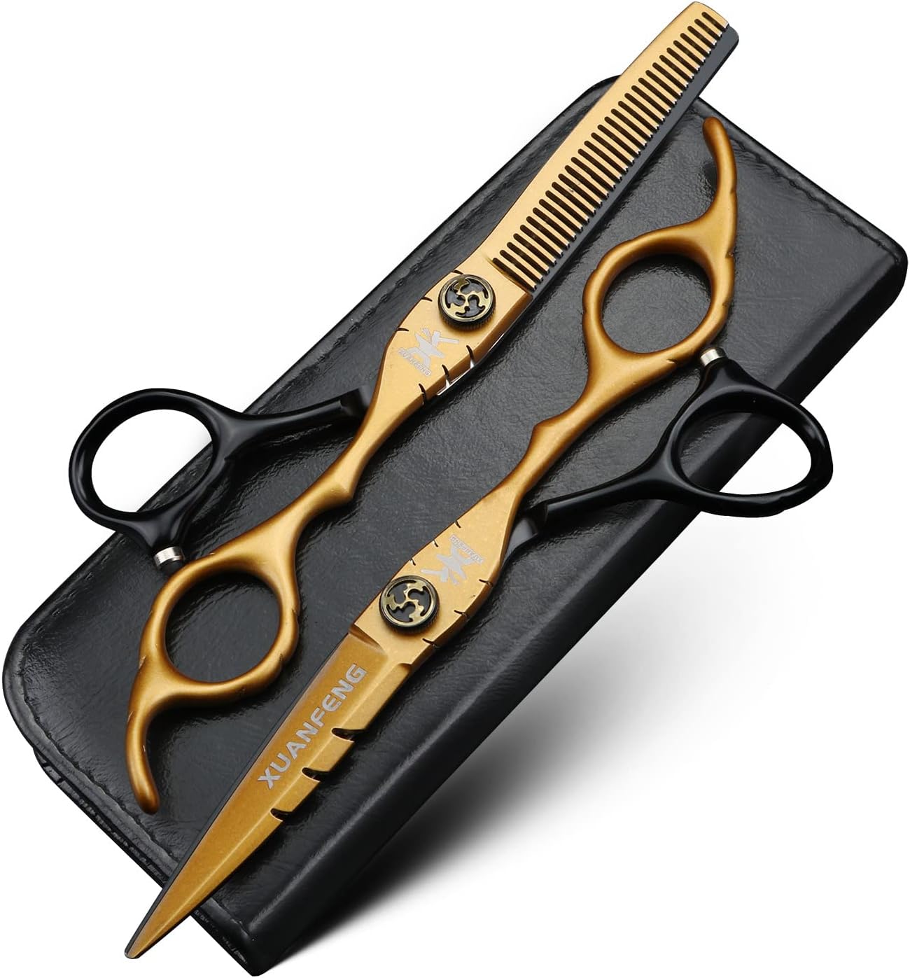 Black Gold Hair Scissors 6 inch 9CR18 Steel Hairdresser Professional Cutting Scissors and thinning Scissors (2 pcs)