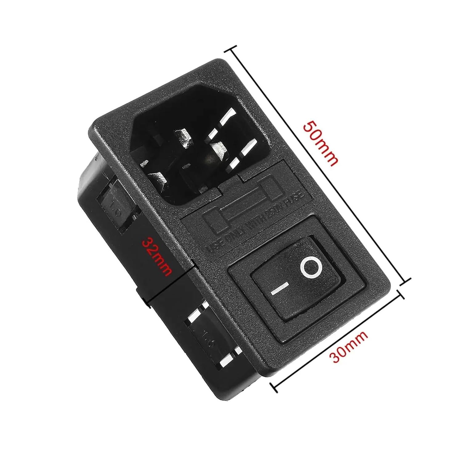 1 Pack 10A Fuse Rocker Switch IEC320 C14 Power Socket with Switch Fuse Red Green Blue Black(Black)