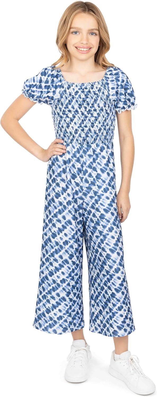 Speechless Girls' Wide Leg Smocked Bodice Cropped Jumpsuit