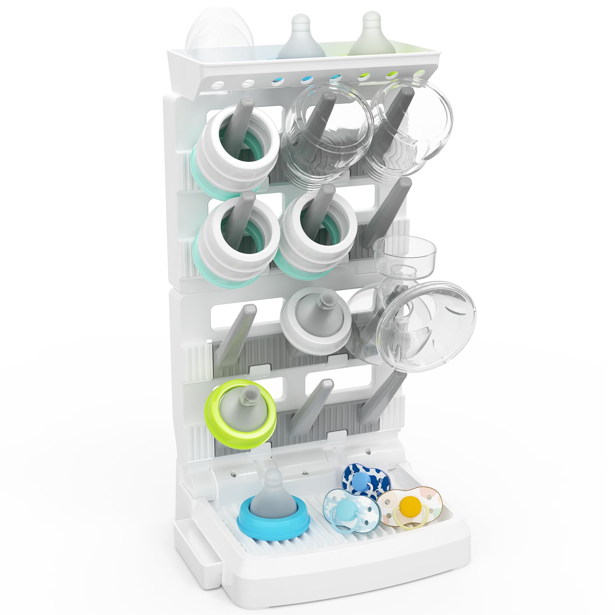 CINWWNI - Escurridor de biberones para 12 biberones, ahorra espacio, vertical, para encimera, para accesorios de bebé, piezas de bomba, grande, blanco y gris