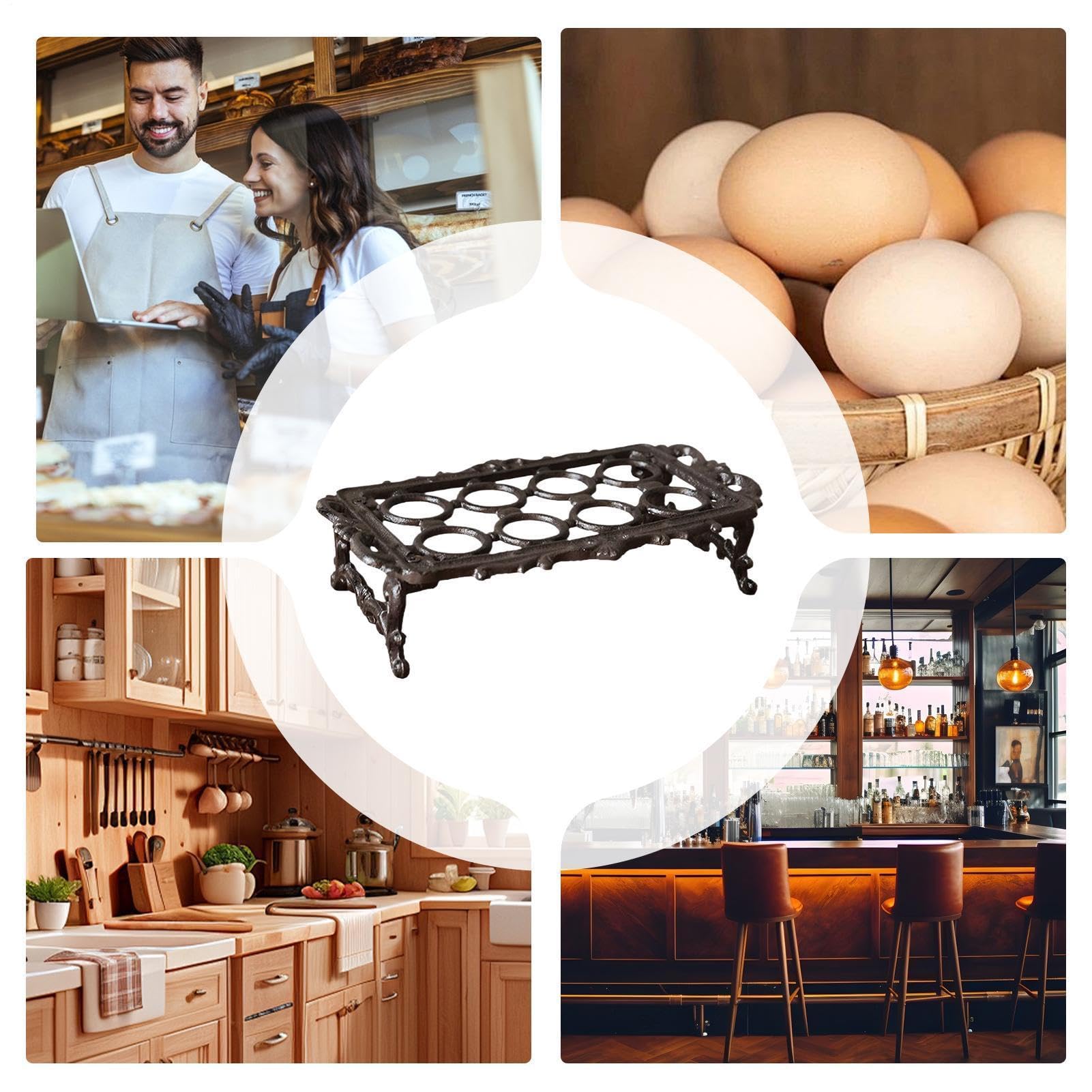 Soporte para huevos para encimera, retro, decoración del hogar | Robusto soporte para huevos de hierro fundido | Para encimera, mostrador, cocina, dormitorio, restaurante, granja, Navidad, Pascua