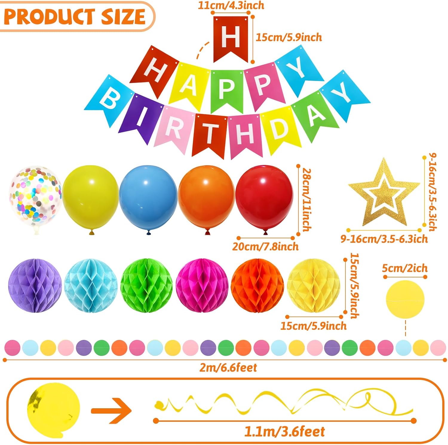 ZERODECO Birthday Decorations, Easy to Assemble Colorful Happy Birthday Banner with Honeycomb Ball, Balloon, Hanging Swirl Streamer, Garland, Happy Birthday Party Decorations for Women Girls Kids - Image 3