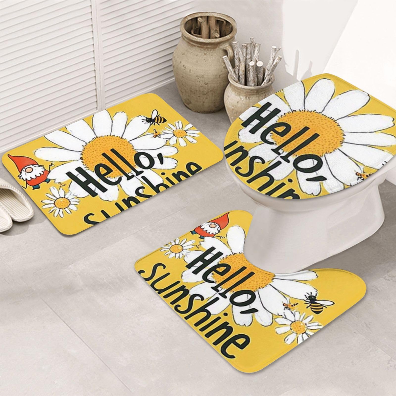 Alfombras de baño de 3 piezas con alfombrilla de contorno y funda lavable antideslizante