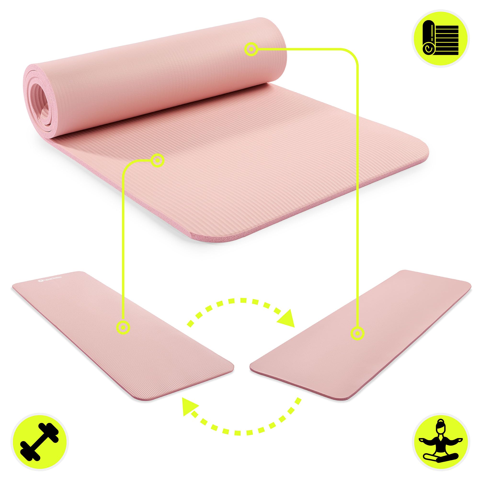HyperMotion Tapis de Yoga NBR 183x61 cm (Épaisseur 0,8 cm et 1,5 cm) Antidérapant, avec Sangle de Transport et d’Étirement, Tapis Fitness pour Pilates et Relaxation