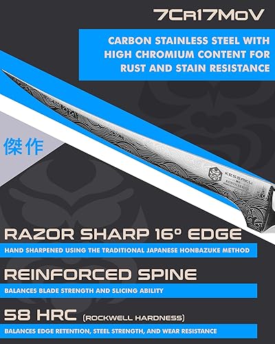 Miniatura 3 de KESSAKU Cuchillo de filete 7 pulgadas Serie Ronin Flexible Afilado Acero inoxidable de alto carbono forjado 7Cr17MoV Deshuesado, recorte,