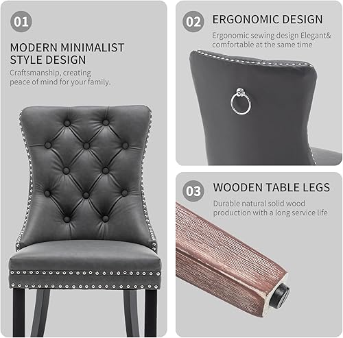 Miniatura 3 de Sillas de Comedor de Cuero Systemkenji Juego de 6, Sillas Tapizadas para Comedor con Adornos de Clavos, Sillas de Comedor Modernas 6, Sillas de