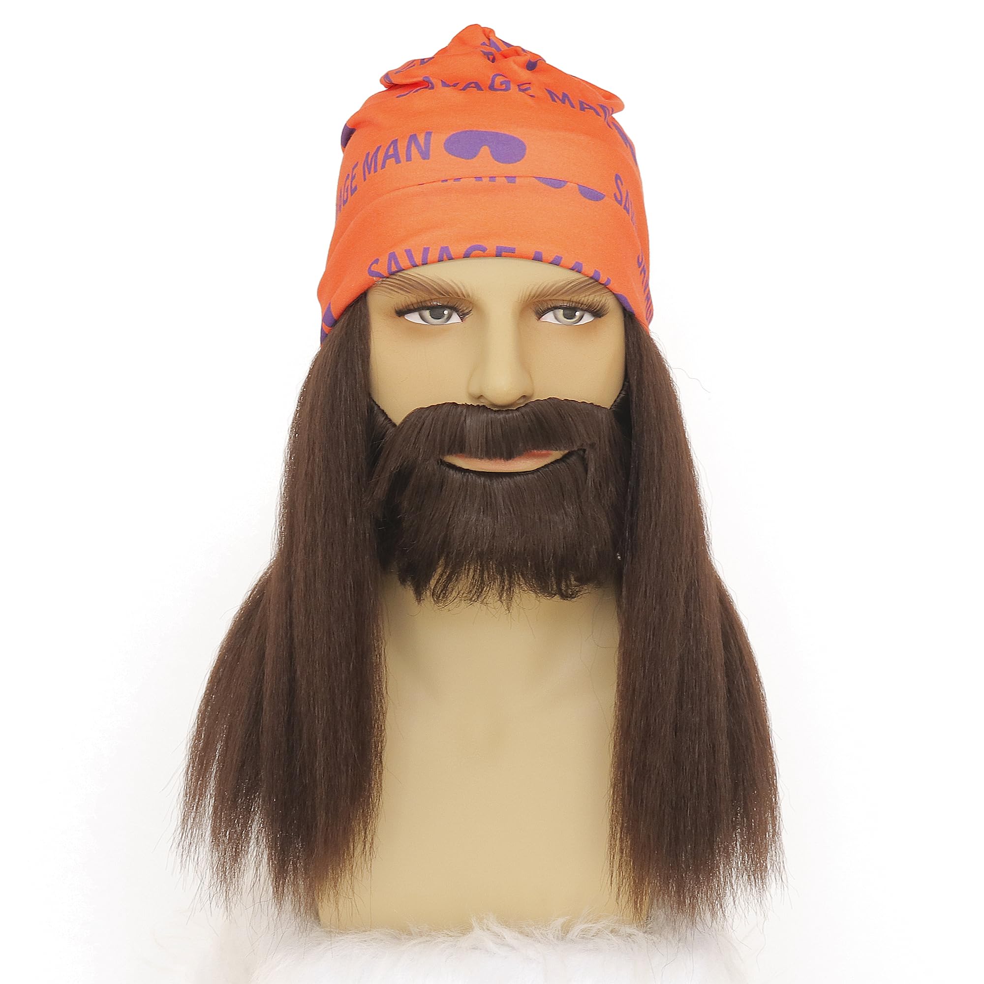 QACCF Long Fluffy Straight Heat Resistant Fiber Costume Halloween Cosplay Beard Men Women Wig