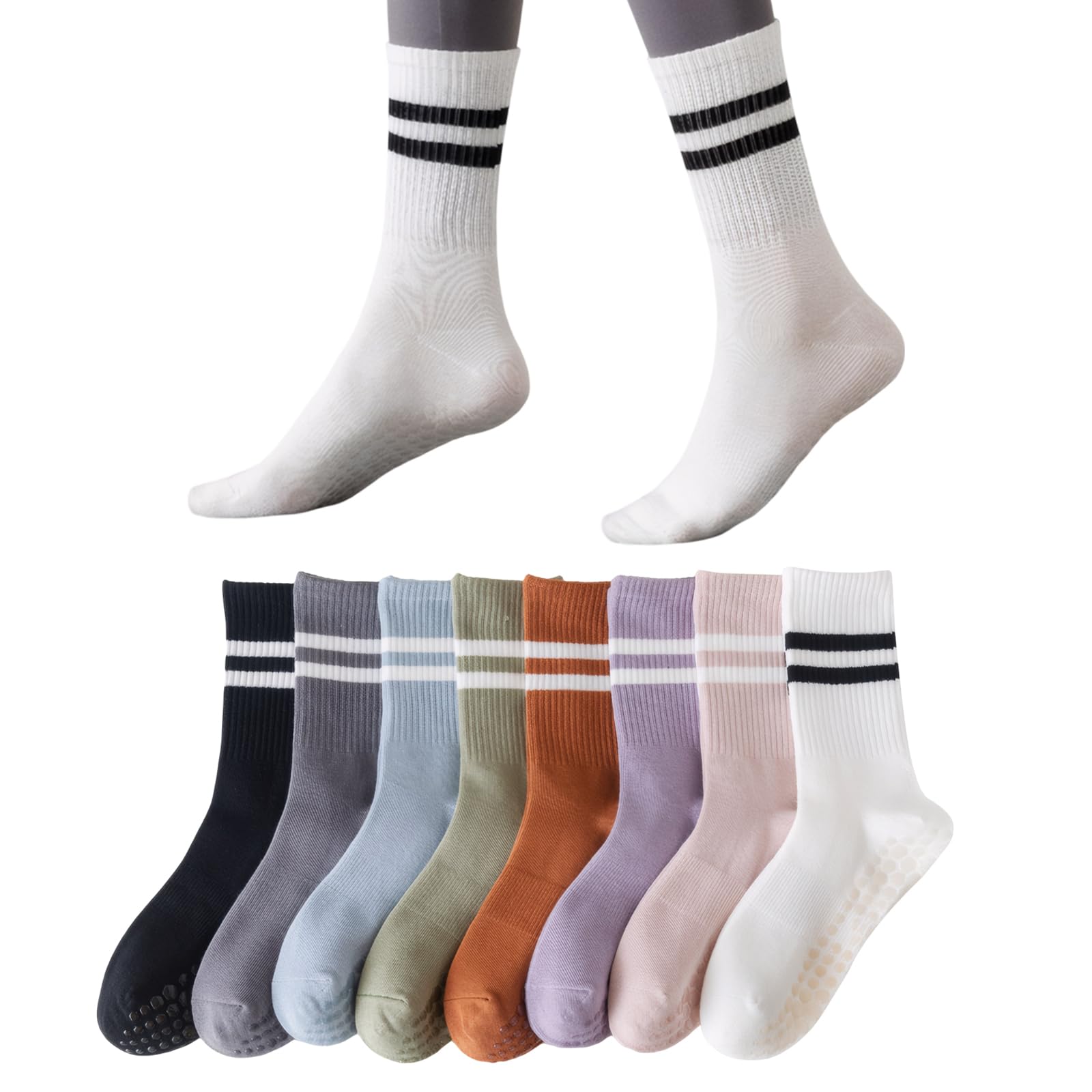 GMHLLES 8 Pairs of Yoga Socks, Pilate Socks, Silicone Anti-Slip Grip Sock Comfortable and Breathable Cotton Sock for Ballet, Dance, Workout, Fitness, Running